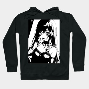 Black & White Long Haired Anime Girl Hoodie